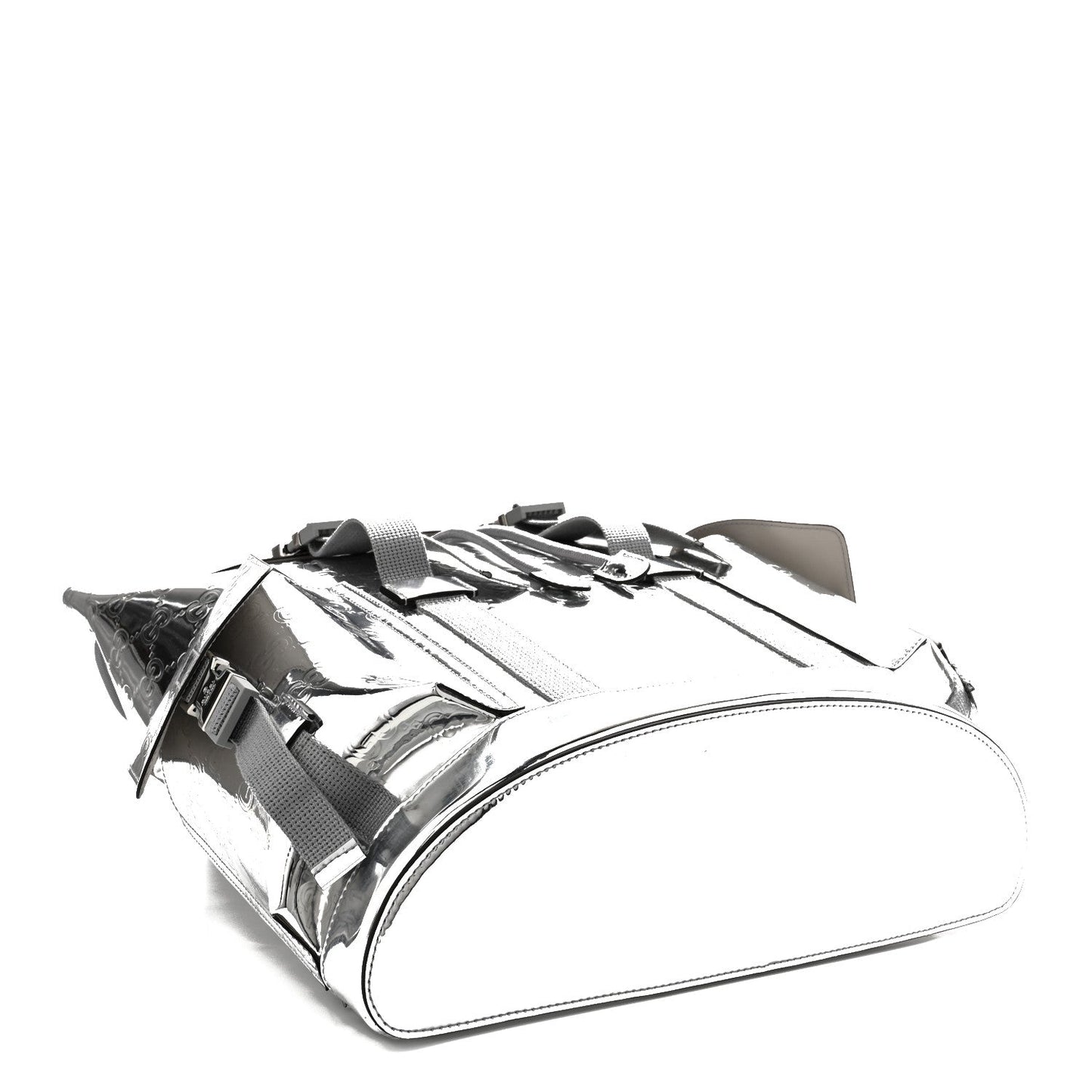 Mirror Effect GG Monogram Appia Calfskin Web Double Buckle Backpack Silver