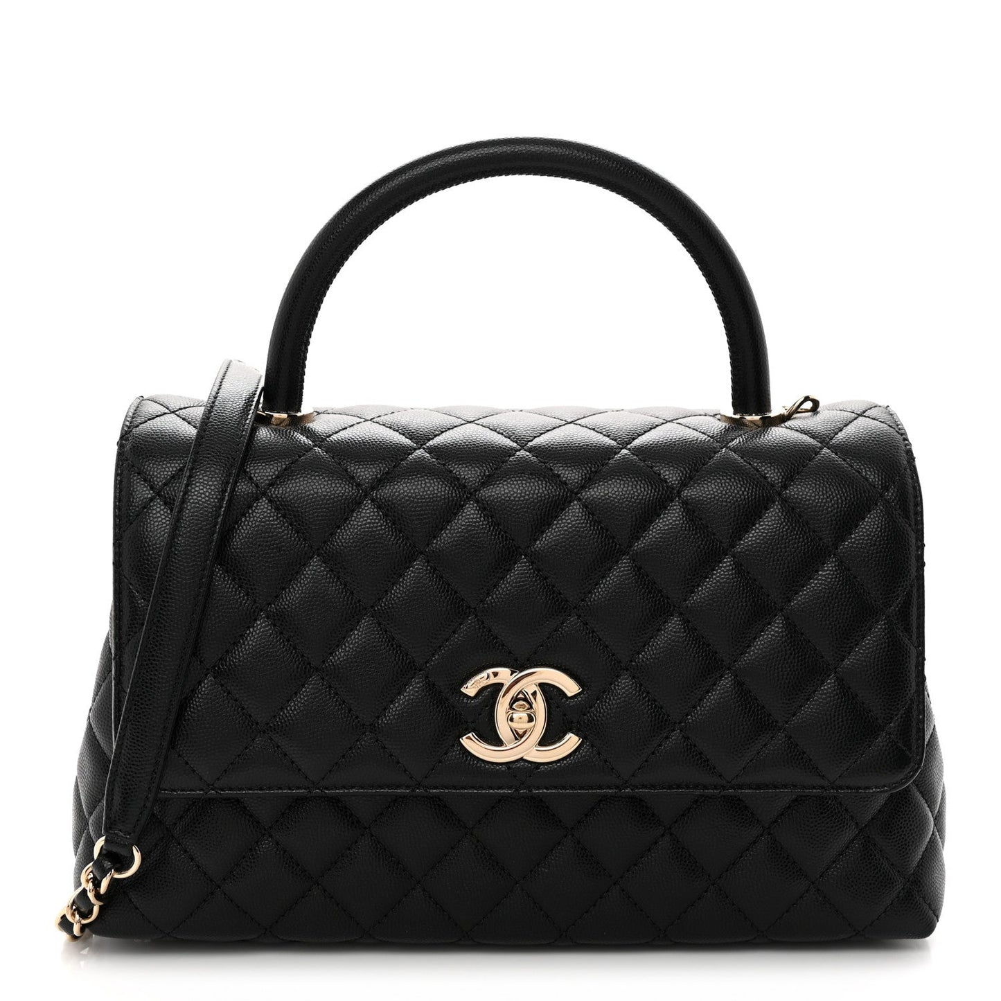Caviar Quilted Small Coco Handle Flap Black