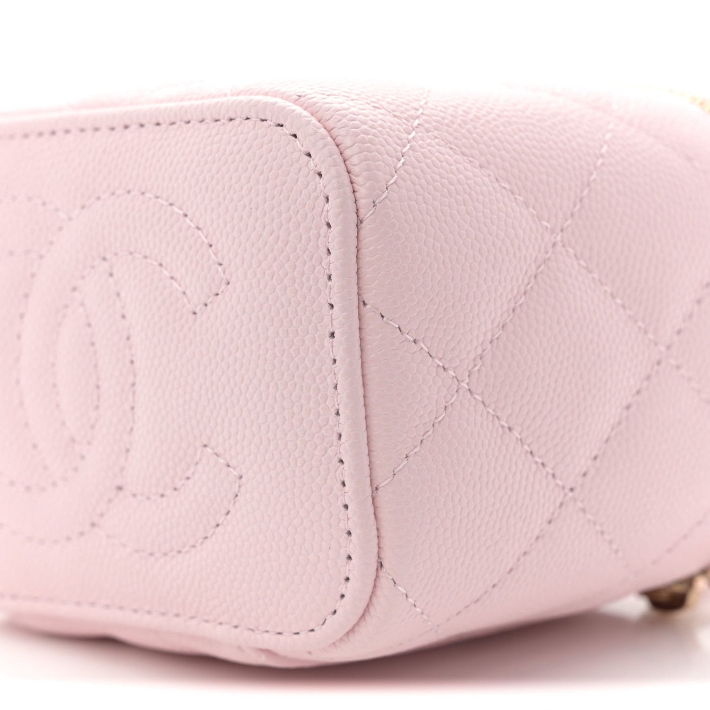 Caviar Quilted Mini Vanity Case With Chain Light Pink