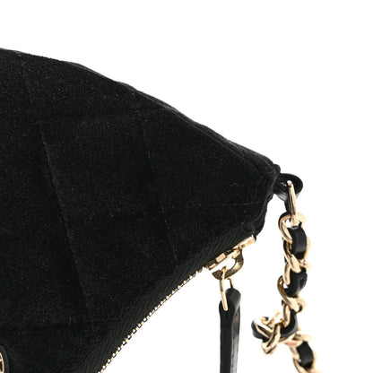 Velvet Crystal Quilted Chain Hobo Black