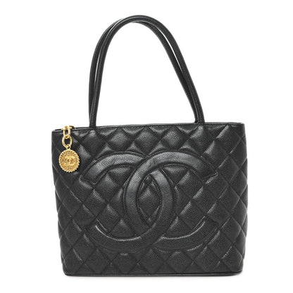 Caviar Quilted Medallion Tote Black