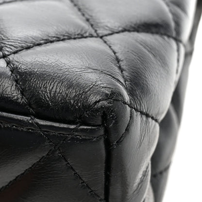 Shiny Aged Calfskin Quilted Nano Kelly Shopper Black