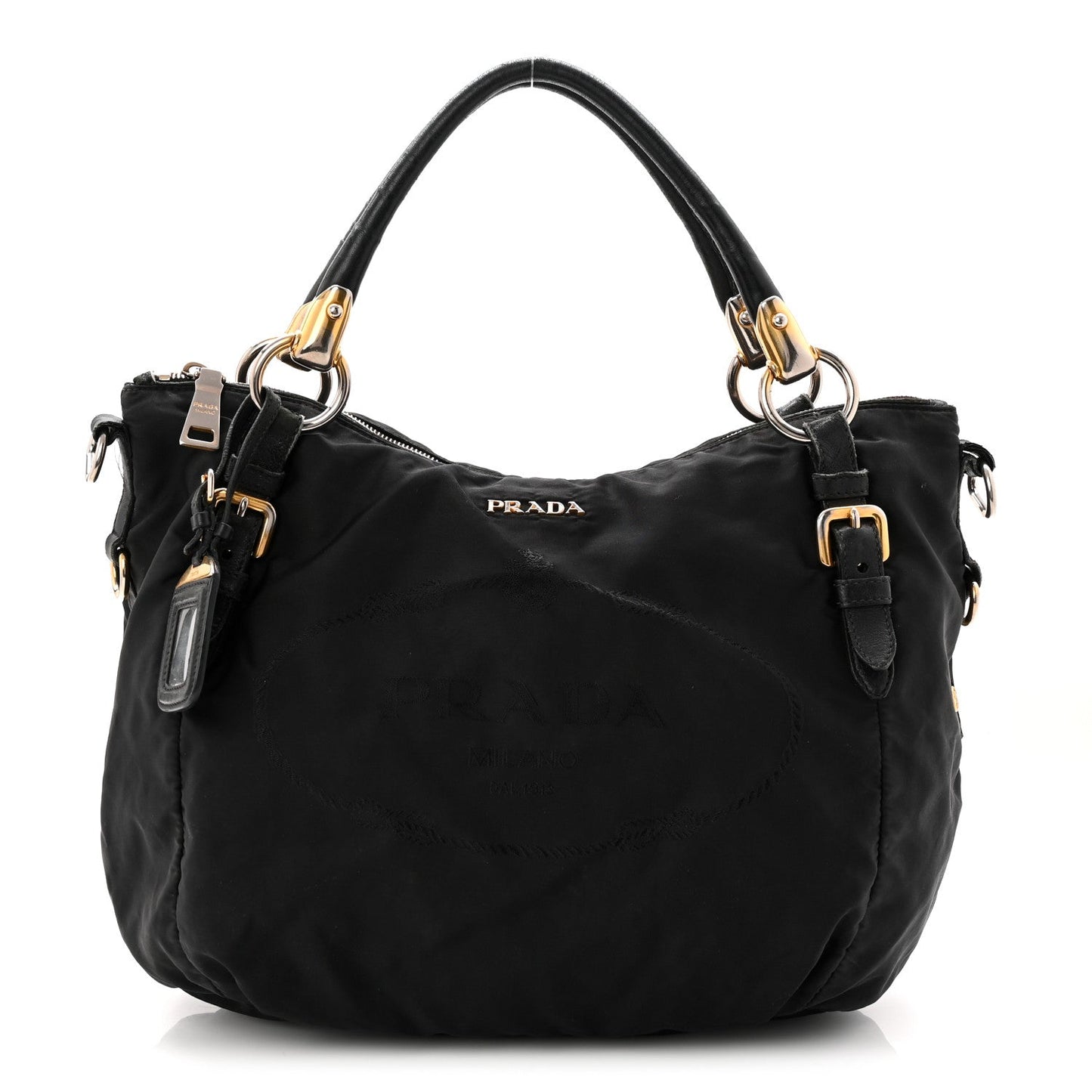 Tessuto Nylon Vitello Daino Shopping Satchel Black
