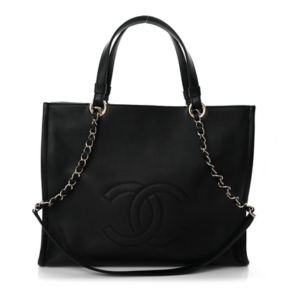 Calfskin CC Zipped Shopping Tote Black