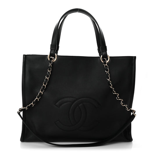 Calfskin CC Zipped Shopping Tote Black