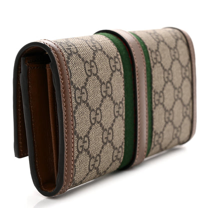 GG Supreme Monogram Azalea Calfskin Web Jackie 1961 Chain Wallet Beige Ebony Brown Sugar