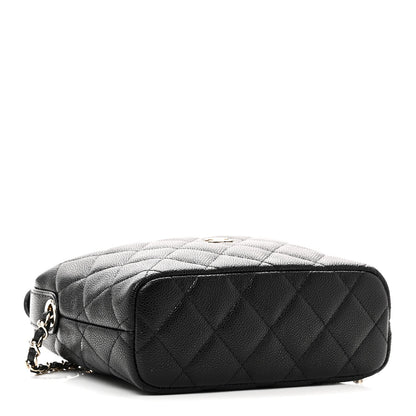 Caviar Quilted Hobo Clutch With Chain Black