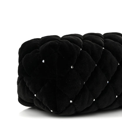 Velvet Diamanté Quilted Wristlet Clutch Black