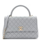 Caviar Lizard Embossed Quilted Small Coco Handle Flap Light Grey