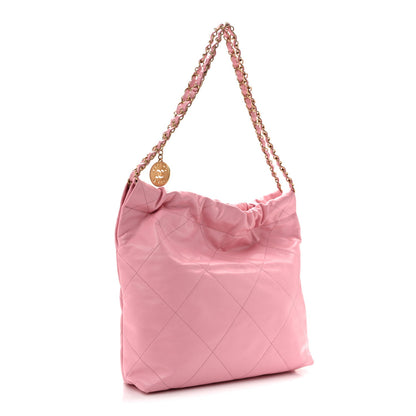 Shiny Calfskin Quilted Small Chanel 22 Dark Pink