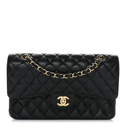 Caviar Quilted Medium Double Flap Black
