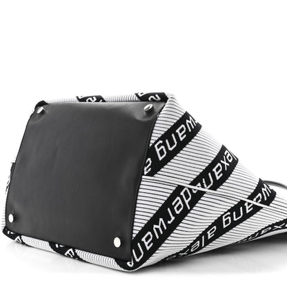 Knit Jacquard Diagonal Logo Roxy Tote White Black