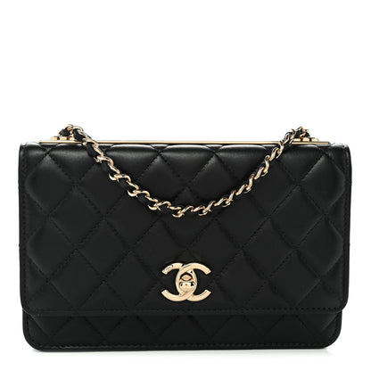 Lambskin Quilted Trendy CC Wallet On Chain WOC Black