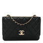 Lambskin Quilted Trendy CC Wallet On Chain WOC Black