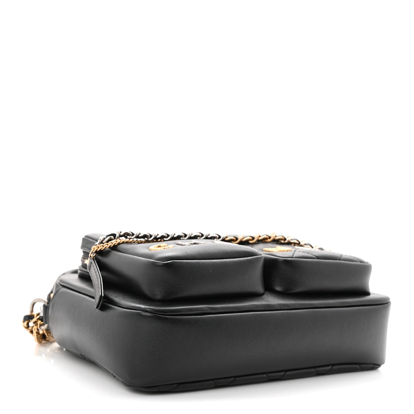 Calfskin Quilted Small Camera Case Black