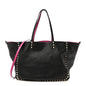 Grained Calfskin Medium Rockstud Reversible Tote Black Rose Violet