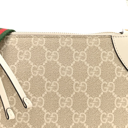 GG Supreme Monogram Textured Calfskin Small Emblem Shoulder Bag Beige Mystic White
