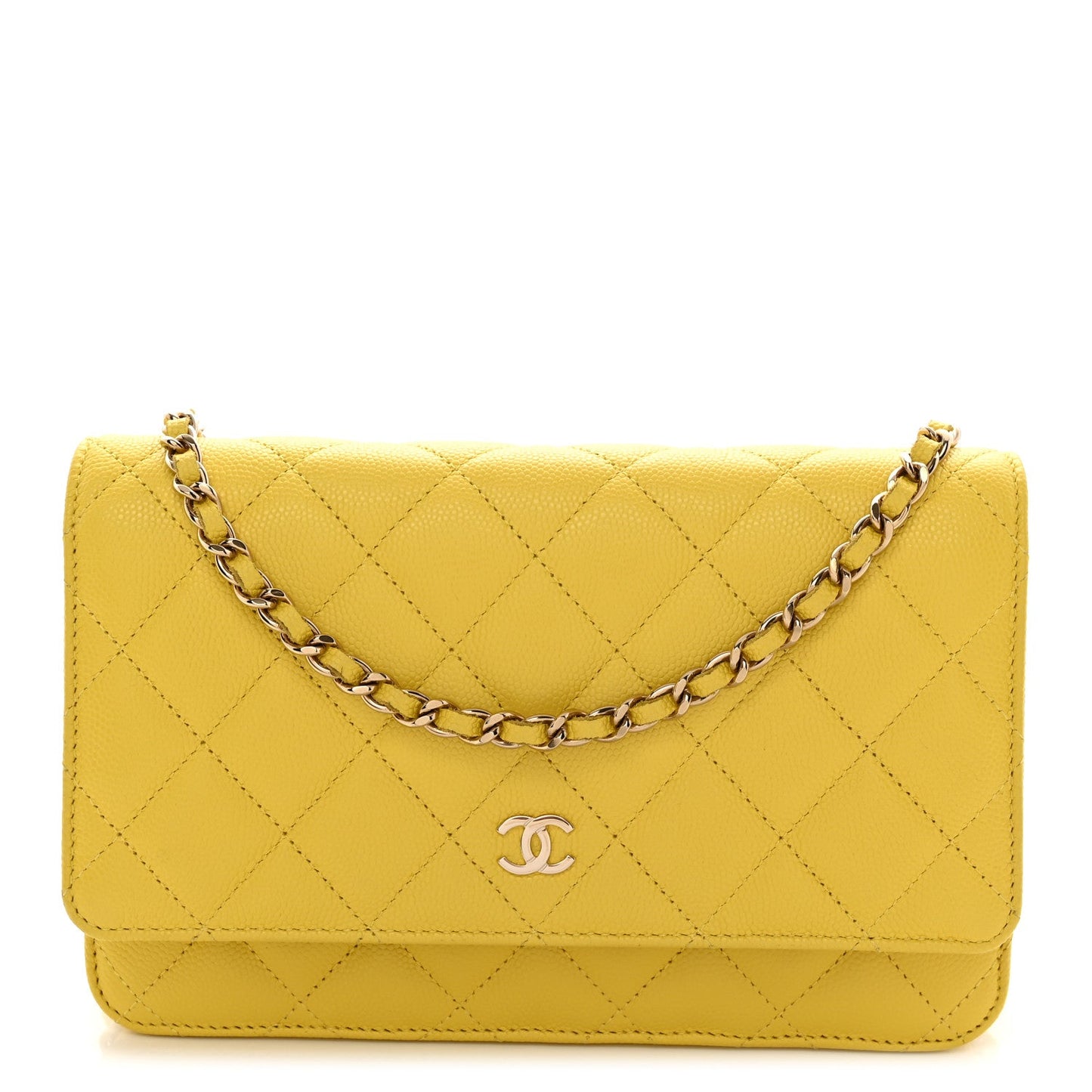 Caviar Quilted Wallet on Chain WOC Yellow