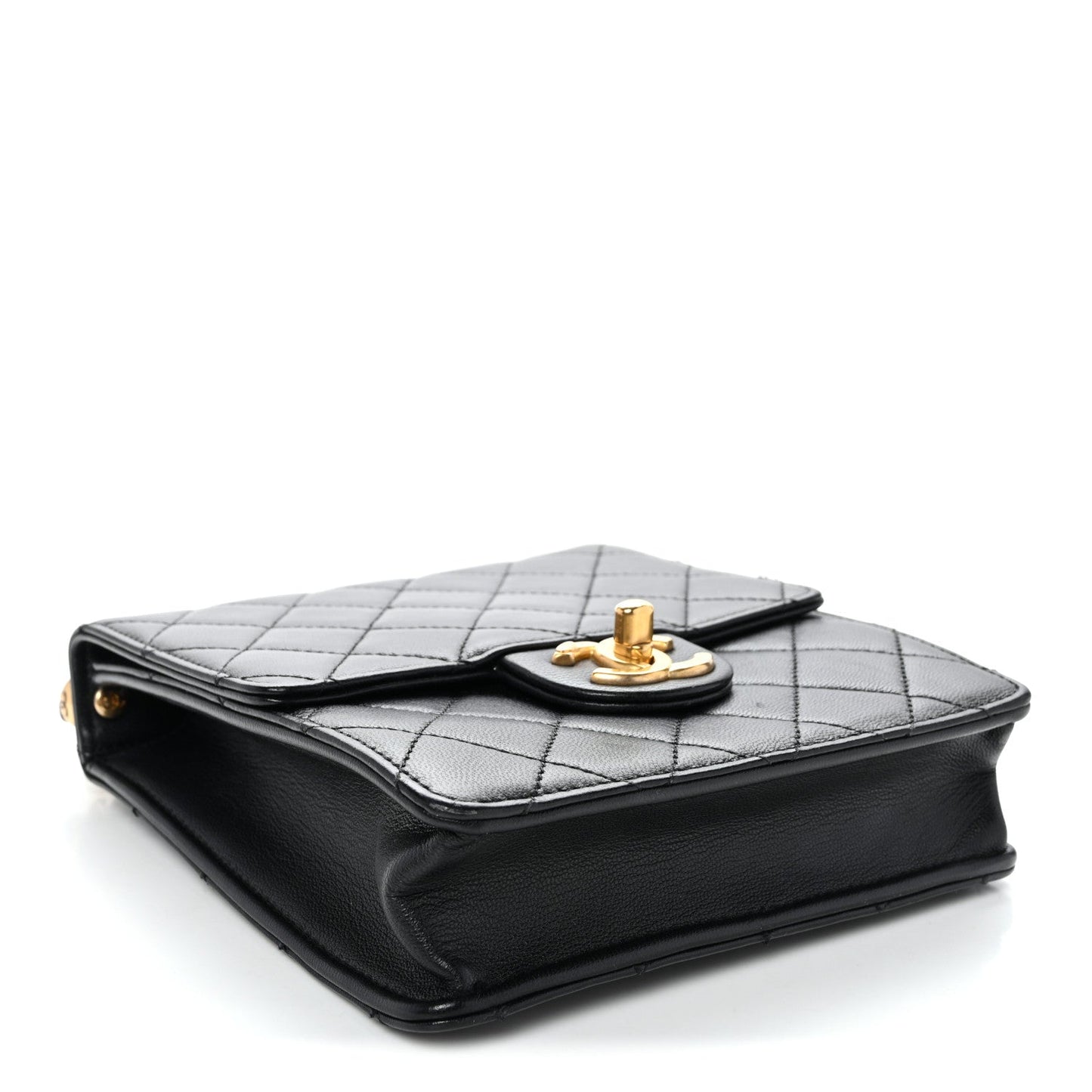 Goatskin Quilted Chic Pearls Flap Black