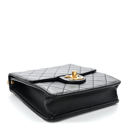 Goatskin Quilted Chic Pearls Flap Black