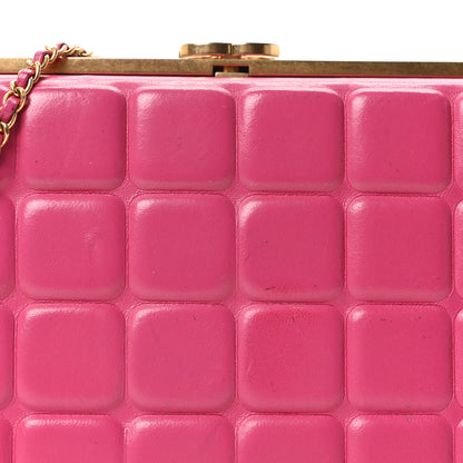 Lambskin Chocolate Bar Lock Clutch Bag Pink