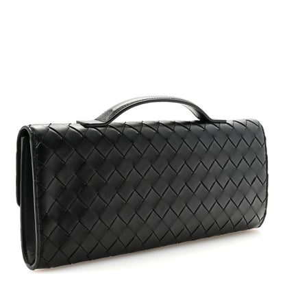 Nappa Intrecciato Long Andiamo Top Handle Clutch Black