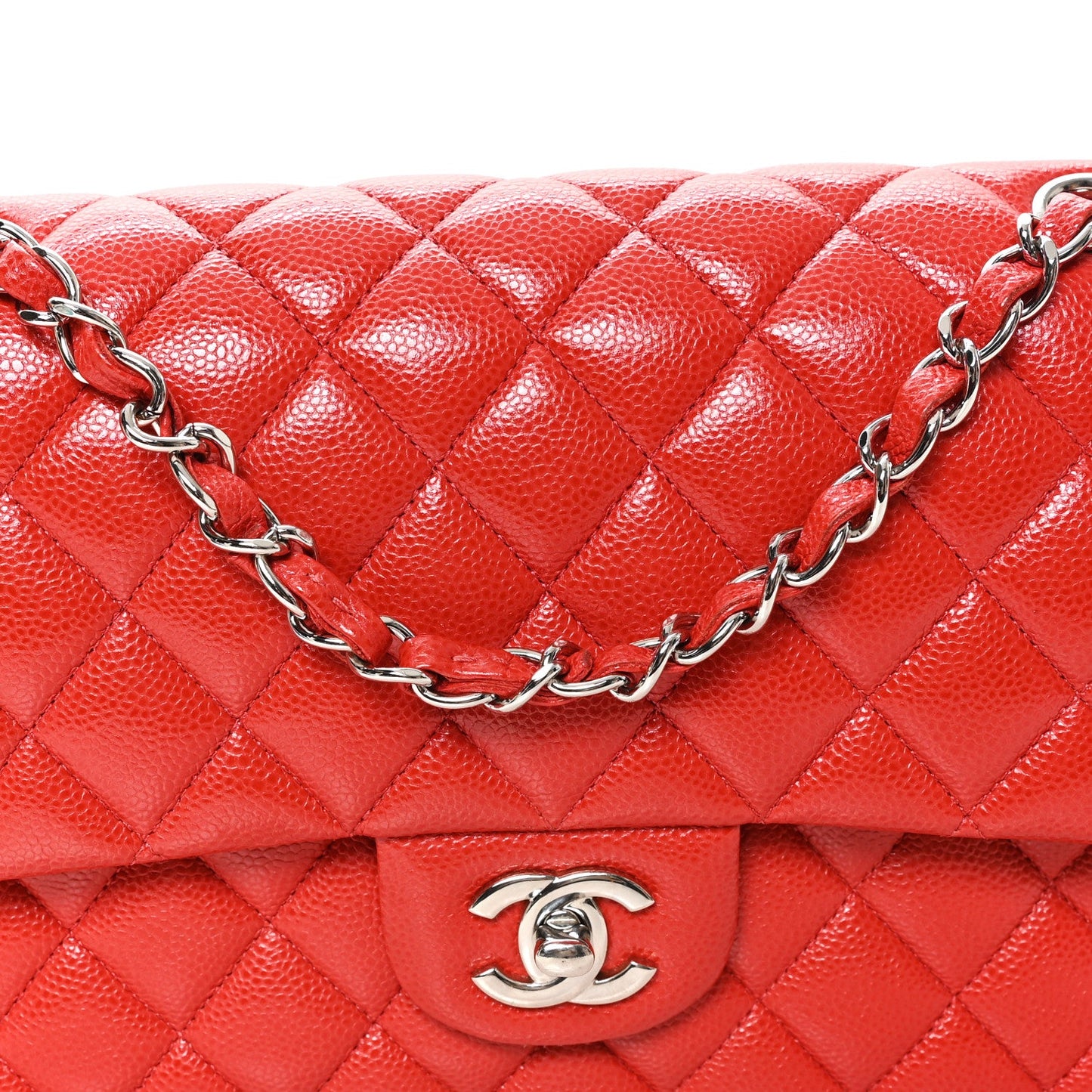 Caviar Quilted Medium Double Flap Red