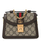 GG Supreme Monogram Textured Dollar Calfskin Web Mini Ophidia Padlock Top Handle Chain Shoulder Bag Beige Ebony New Acero