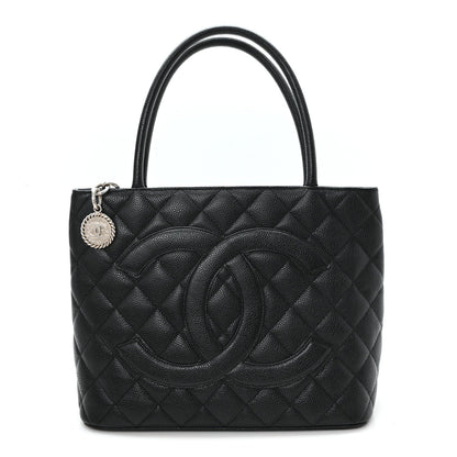 Caviar Quilted Medallion Tote Black