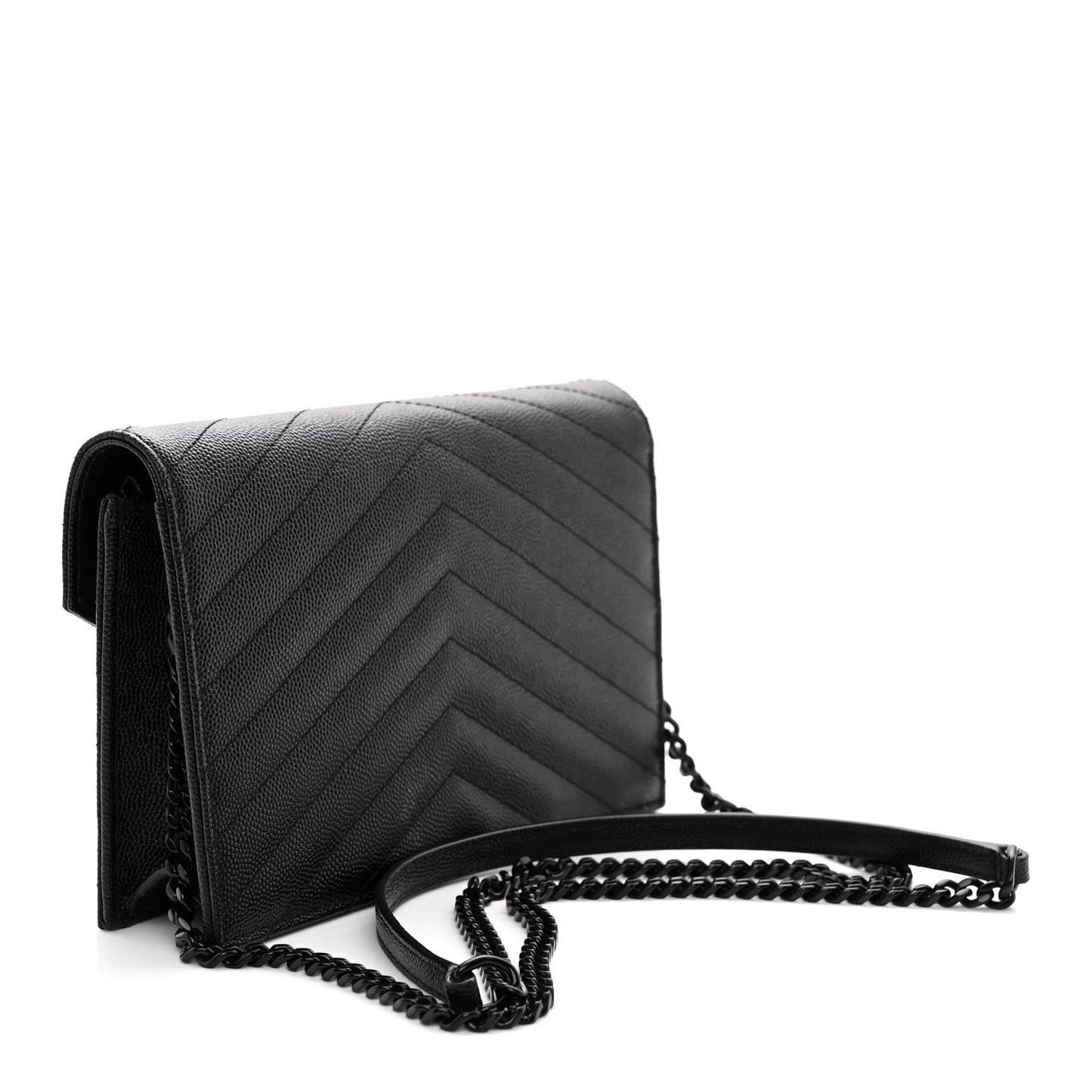 Grain De Poudre Matelasse Chevron Monogram Monochrome Envelope Chain Wallet Black