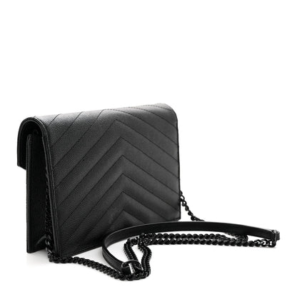 Grain De Poudre Matelasse Chevron Monogram Monochrome Envelope Chain Wallet Black
