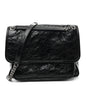 Crinkled Calfskin Matelasse Monogram Medium Niki Chain Satchel Black