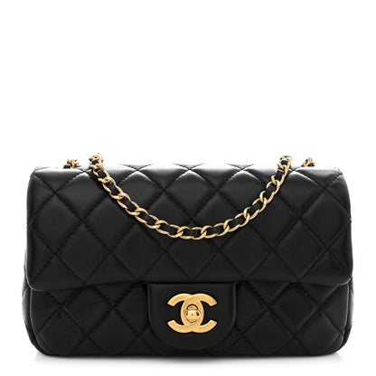 Lambskin Quilted Mini Rectangular Pearl Crush Flap Black