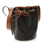 Triomphe Canvas Calfskin Small Drawstring Bucket Bag Tan