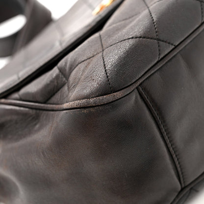 Lambskin Quilted Flap Shoulder Bag Black
