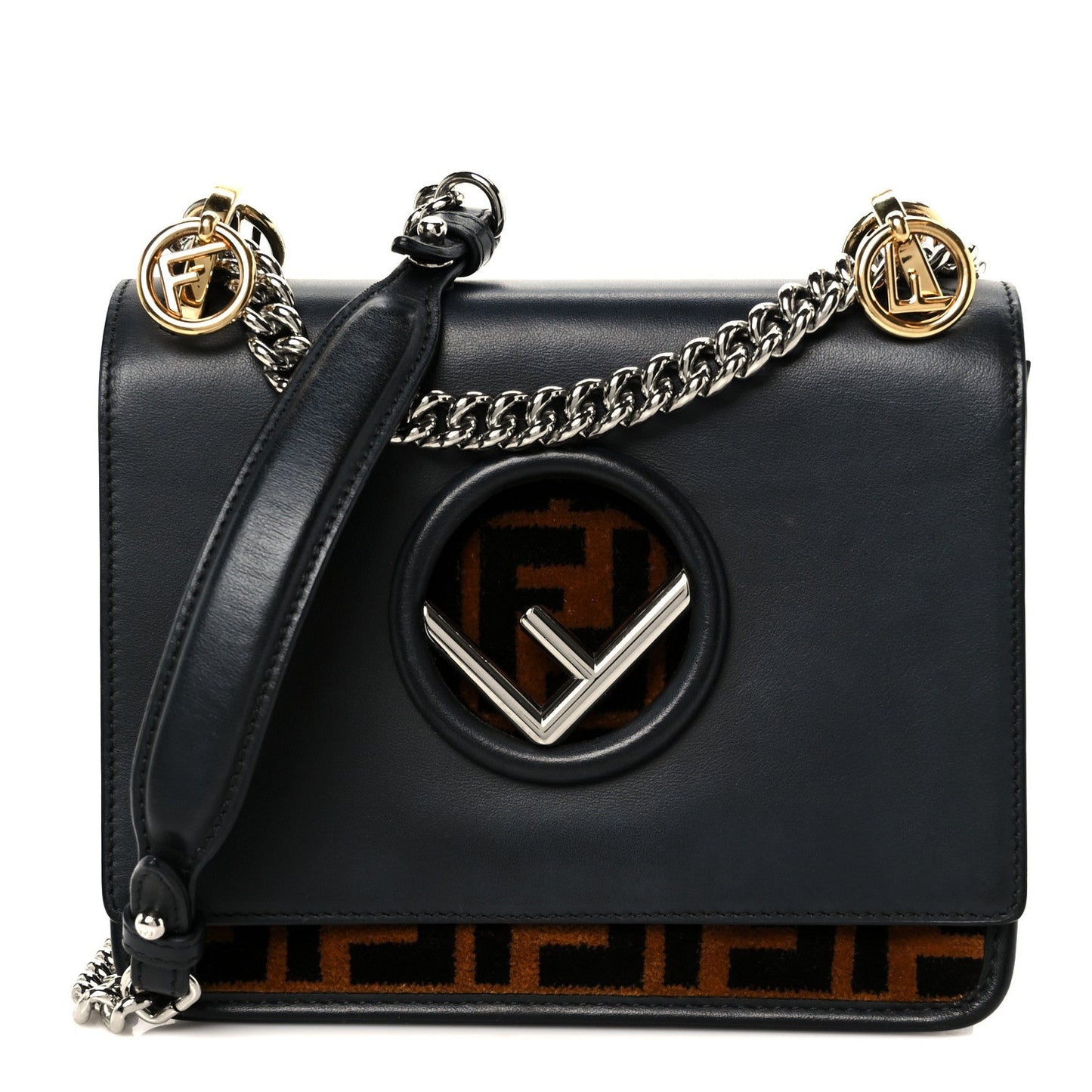 Vitello Century Velvet F is Fendi FF Small Kan I Shoulder Bag Black Tobacco
