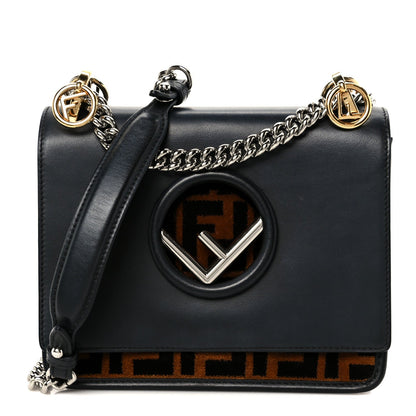 Vitello Century Velvet F is Fendi FF Small Kan I Shoulder Bag Black Tobacco