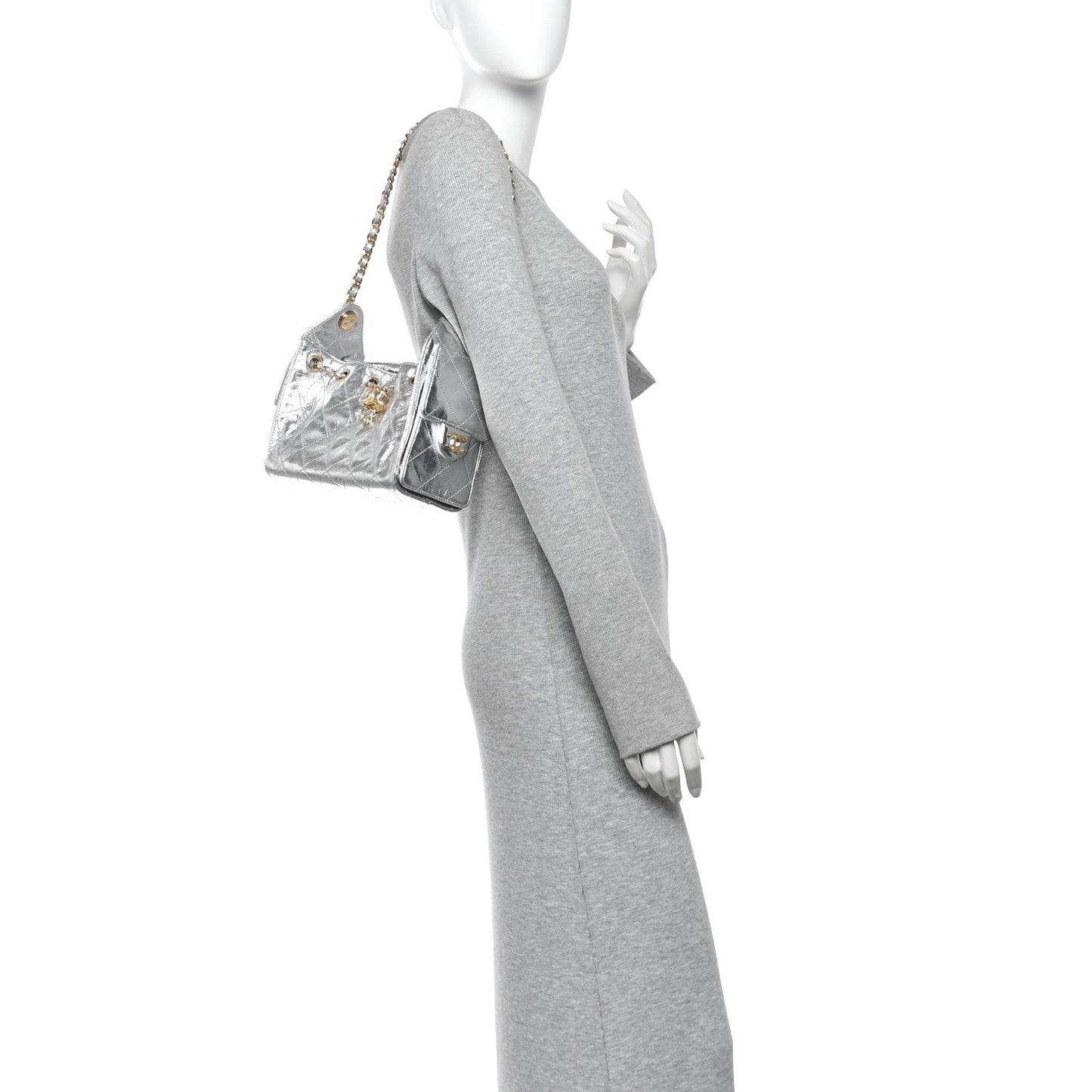 Metallic Aged Calfskin Mini Chanel 25 Handbag Silver