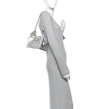 Metallic Aged Calfskin Mini Chanel 25 Handbag Silver