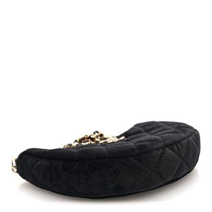 Velvet Crystal Quilted Chain Hobo Black