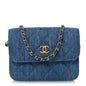 Denim Quilted CC Pearl Crush Clutch With Chain Blue