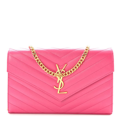 Grain De Poudre Matelasse Chevron Monogram Chain Wallet Lipstick Fuchsia
