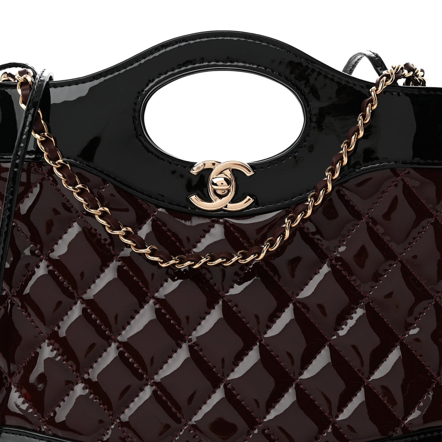 Patent Calfskin Quilted Mini 31 Shopping Bag Burgundy Black