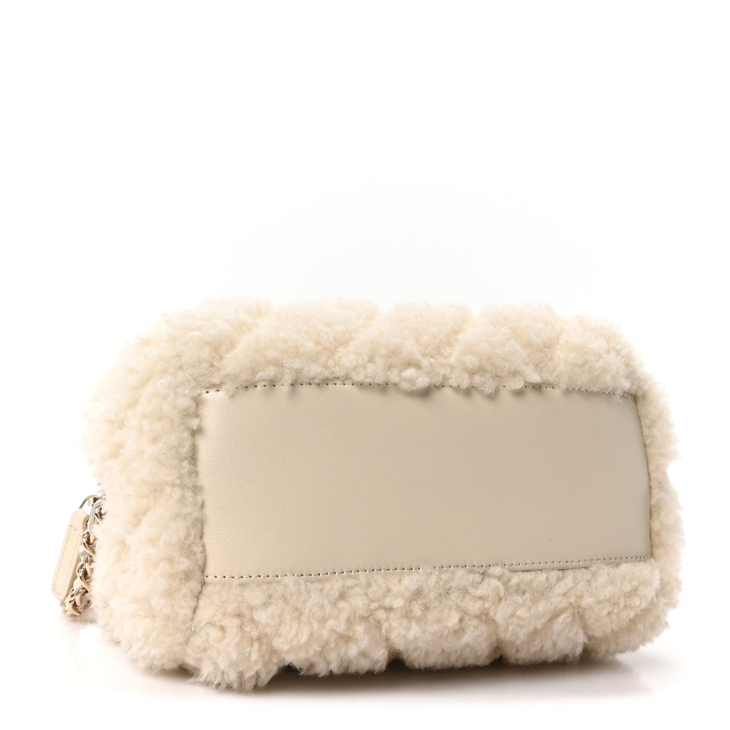 Shearling Quilted Barrel Clutch With Chain Beige