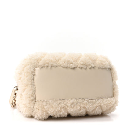 Shearling Quilted Barrel Clutch With Chain Beige