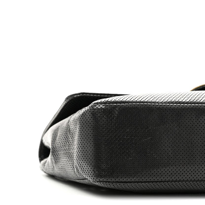 Lambskin Perforated Medium Single Flap Bag Black White
