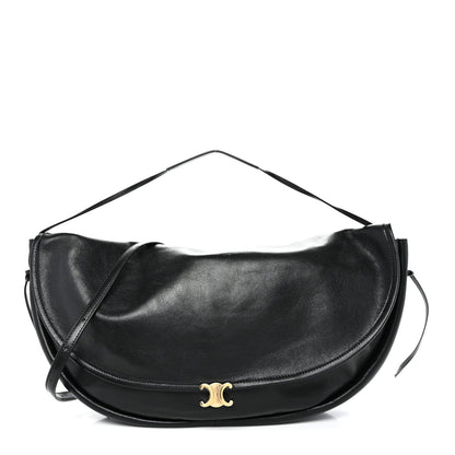 Shiny Lambskin Soft Triomphe Half Moon Bag Black