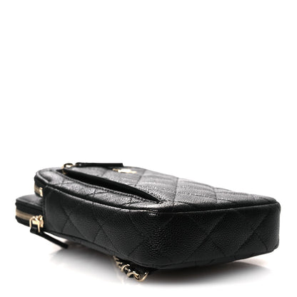 Caviar Quilted Phone Holder With Chain Black