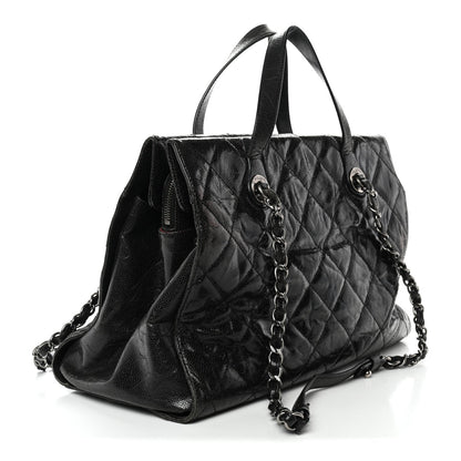 Crumpled Grained Calfskin Quilted CC Crave Tote Black