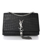 Calfskin Crocodile Embossed Medium Classic Monogram Kate Tassel Satchel Black
